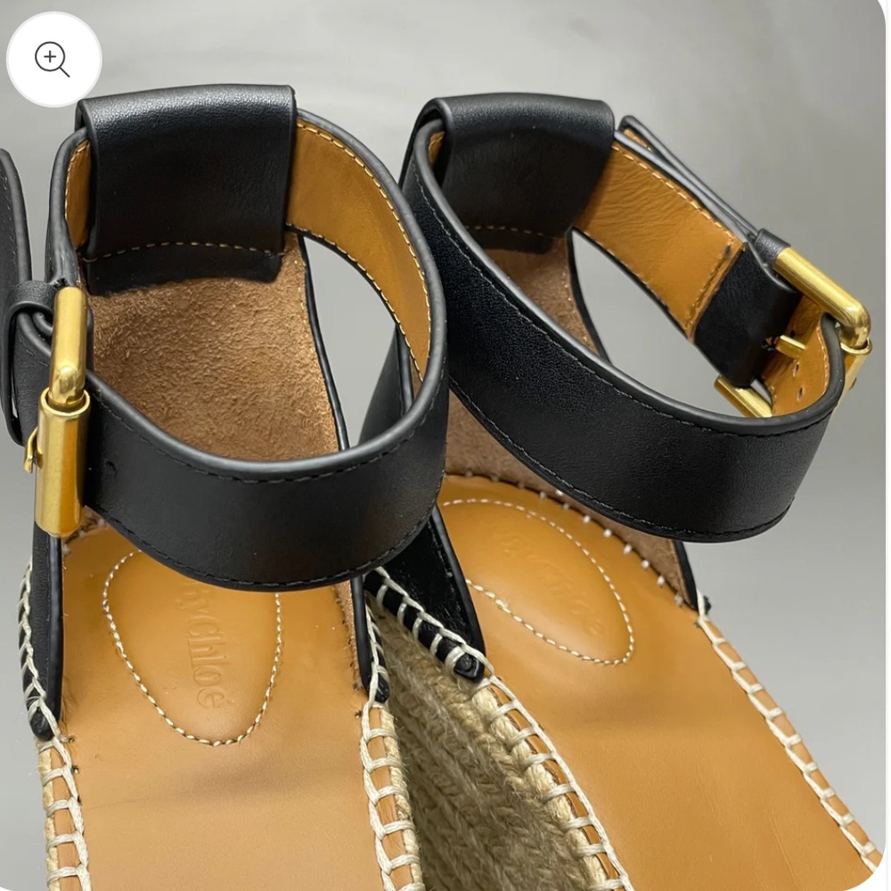 SEE BY CHLOÉ Glyn Wedge Espadrilles Black Leather sandals - Picture 6 of 12